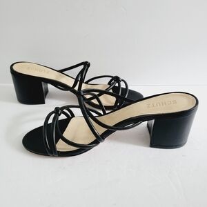 New SCHUTZ Princey Strappy Sandal, Black Knotted,  Block Heel Slide